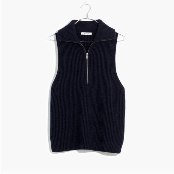 Madewell Half-Zip Sweater Vest Navy Wool Preppy Core Classic - Picture 2 of 8